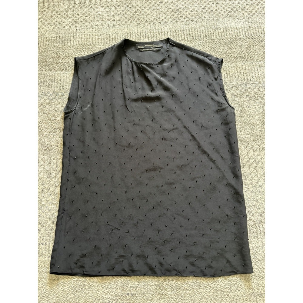 AllSaints Black Hand Embellished beaded Sleeveless Top Langenlook Elegance Silk